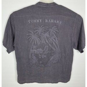 Tommy Bahama Button Up Gray Mens XL Silk Shirt Hula Girl Hawaiian Camp Floral